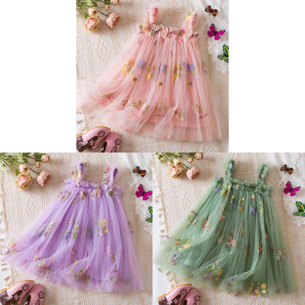 Princess Girls Summer Cotton Blend Embroidered Dress For Toddler Girls With Flower Pattern