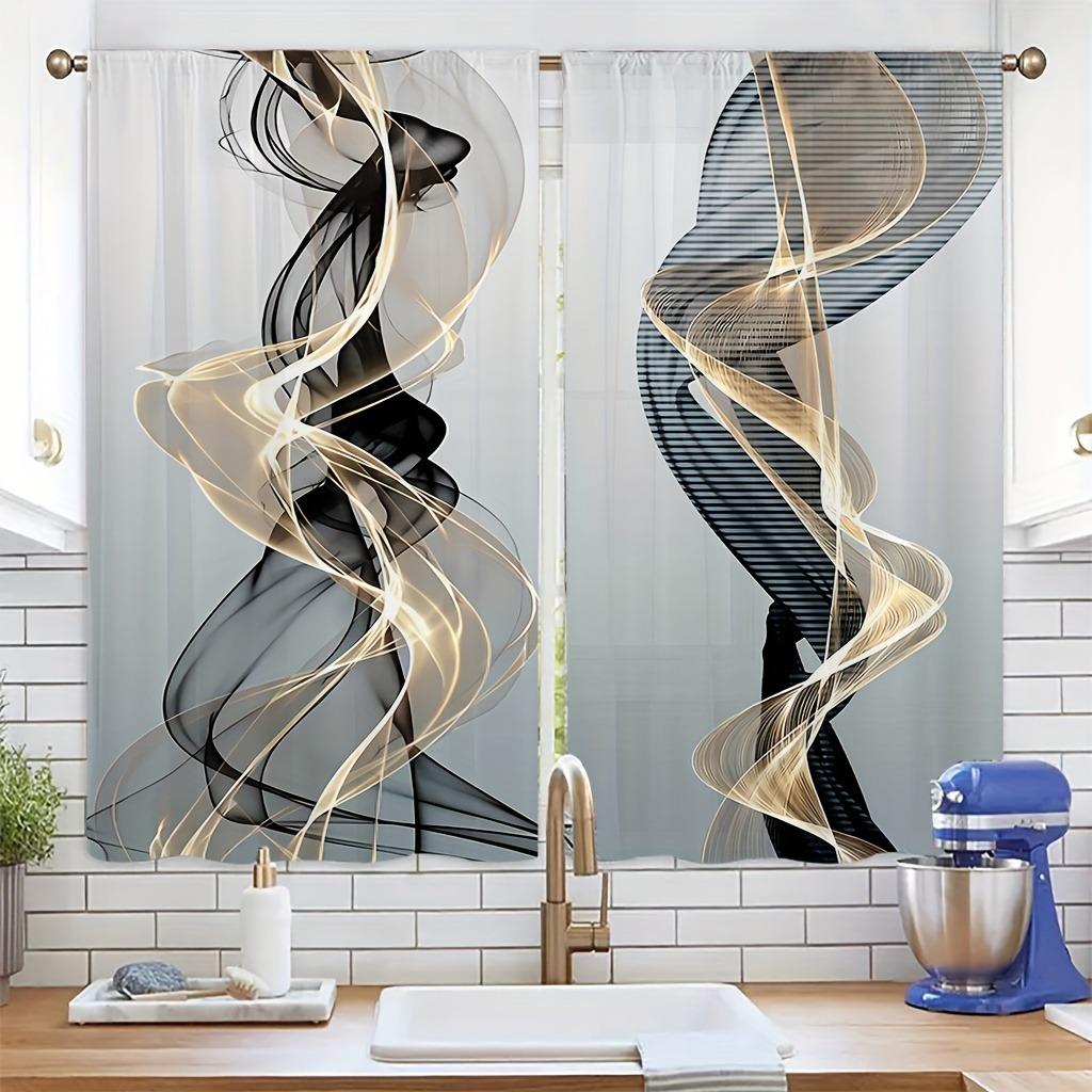2Pcs Abstract Aesthetic Art Line Pattern Printed Curtains   Suitable For Living Room   Bedroom  Study   Office   Sliding Window