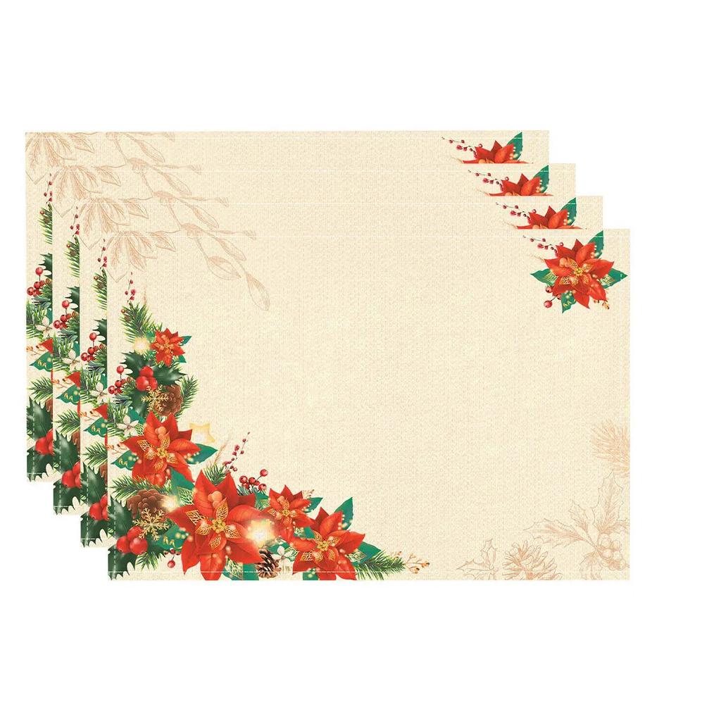 Linen Christmas Placemats Santa Claus/Reindeer/Gingerbread Man Printed Christmas Decorations Home Desktops Protection Mat