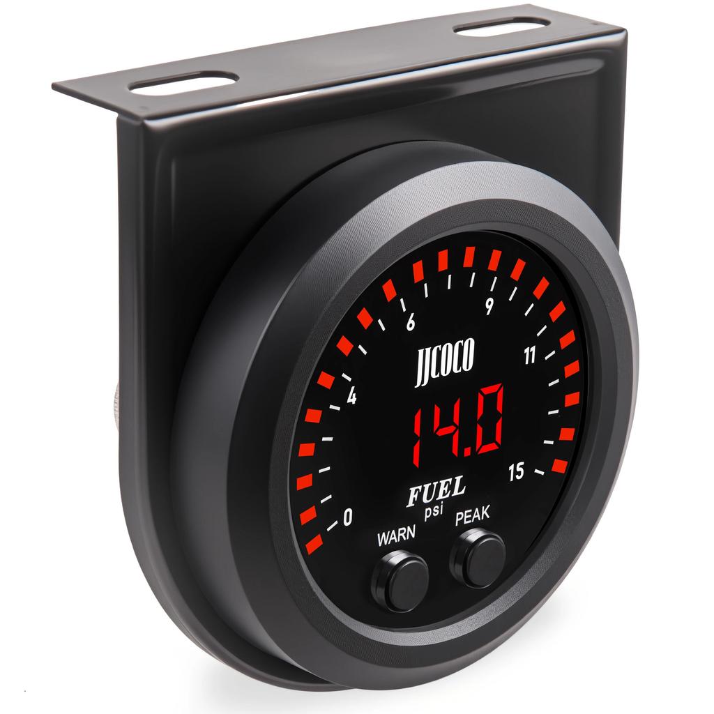 JJCOCO Universal Ultra-thin Electronic Fuel Pressure Gauge With 1/8 Npt Sensor Oil pressure Meter Red display Digital 0-15Psi