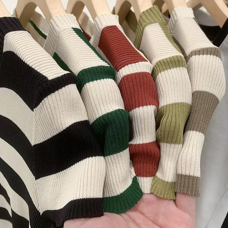 Fashion Women Short Striped Bottoming T-shirt Summer New Casual Short Sleeve Knitted Tops