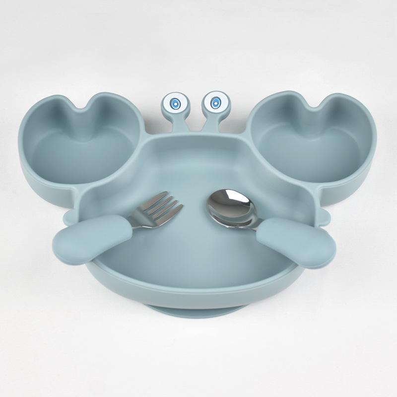 3Pcs/Set Baby Safe Silicone Dining Plate Food Feeding With Spoon Fork Cartoon Children Dishes Prevent Tipping Over And BPA Free