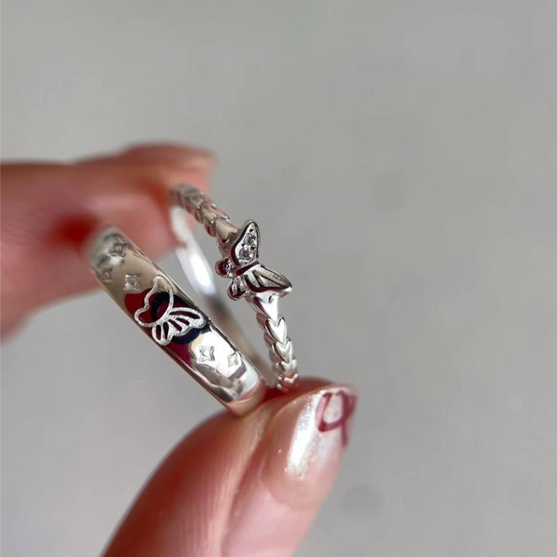Fashion Couple Rings Set Silver Color Simple Opening Adjustable Finger Ring Jewelry for Women Men Anniversary Gift
