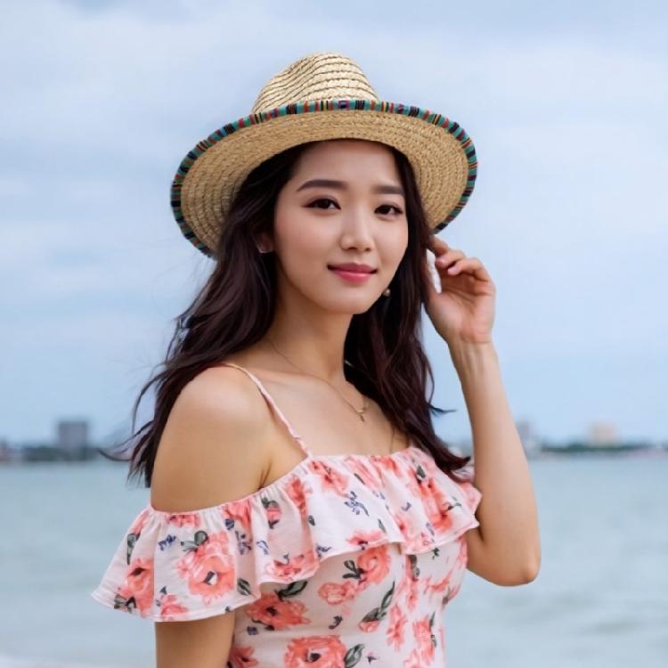 Natural Woven Straw Sombrero Hat Festival Design  Breathable Mexico Sun Hat For Beach Party Family Gathering Activity