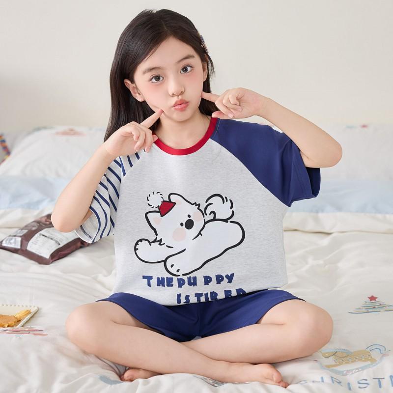 Girls Cotton Pajama Set Short Sleeve Cartoon Print Sleepwear Kids 8 Years