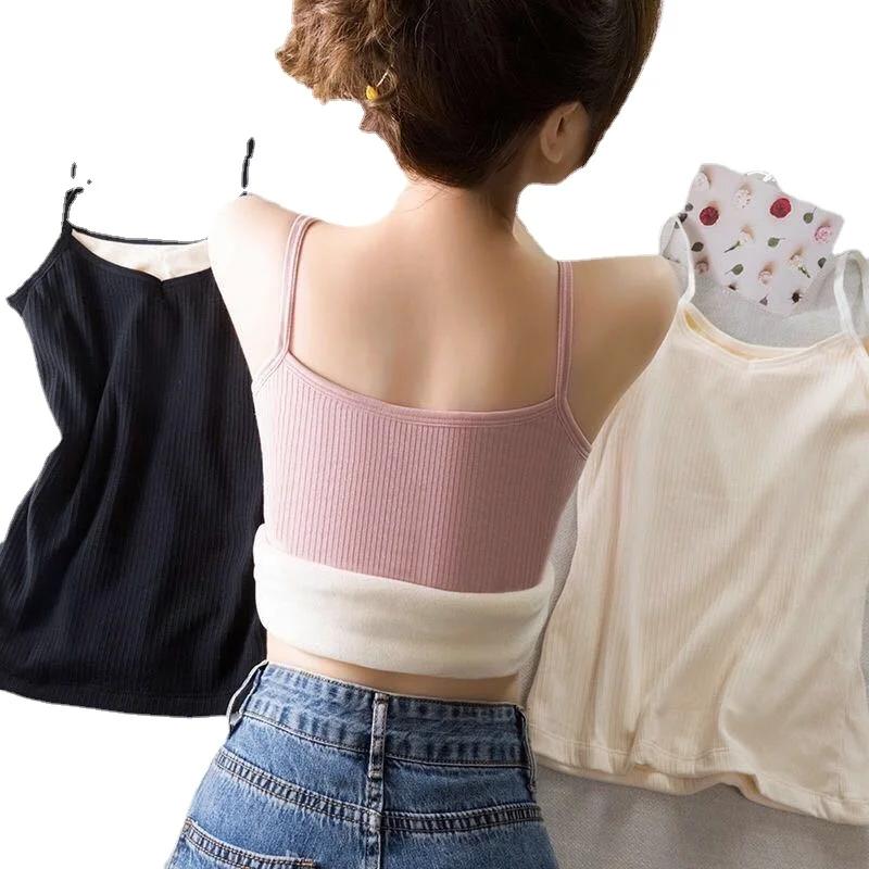 Warm Thermal Vest Women Winter Solid Color Casual Velvet Camisole Tops Sleeveless Thick Elastic Bottom Underwear Tank Tops