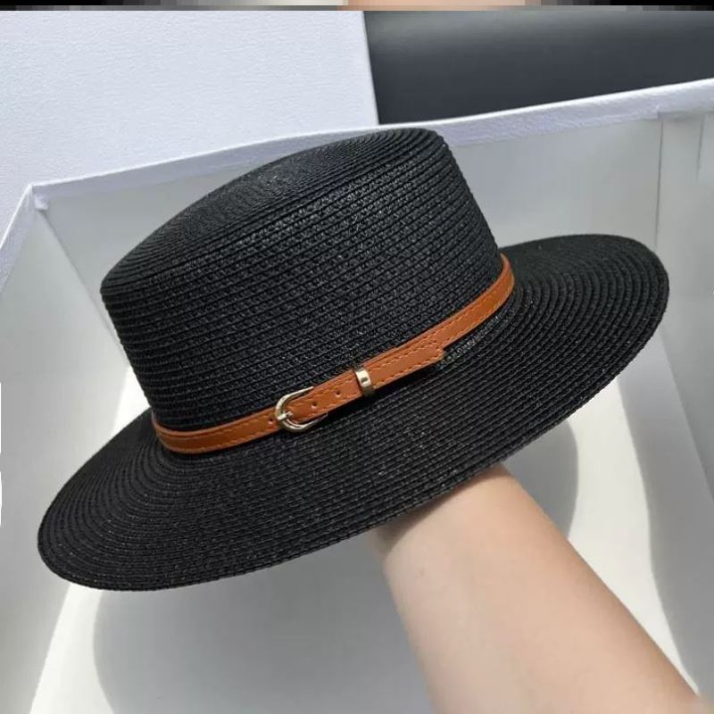 Stroh breitkrempig Sonnenschutz flacher Oberteil Zylinder Kinder Sommer Retro einfach Reise Strand Visor Tide