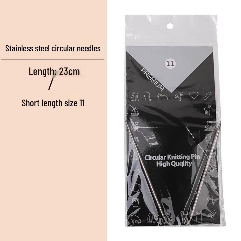 23cm Wool Knitting Circular Needle Set for Sweaters & Sleeves - Stainless Steel & Bamboo.