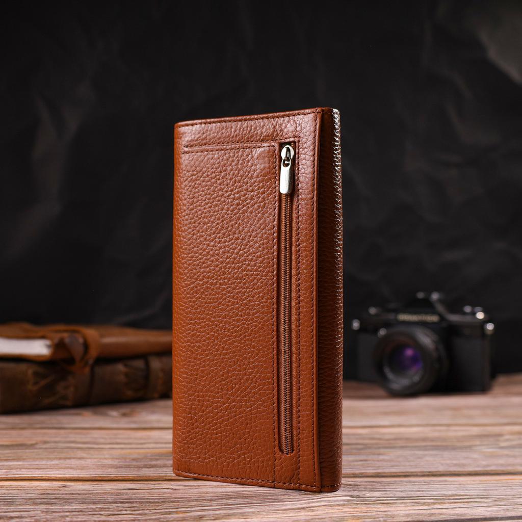 Reliable Women's Wallet Made of Genuine Grained Leather CANPELLINI 21712 Brown