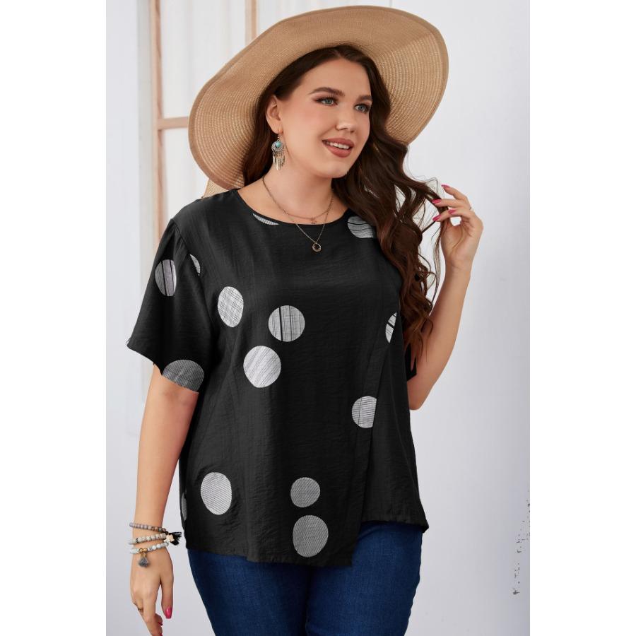 Black Pink Large Size Women's Clothing Round Neck Loose Polka Dot