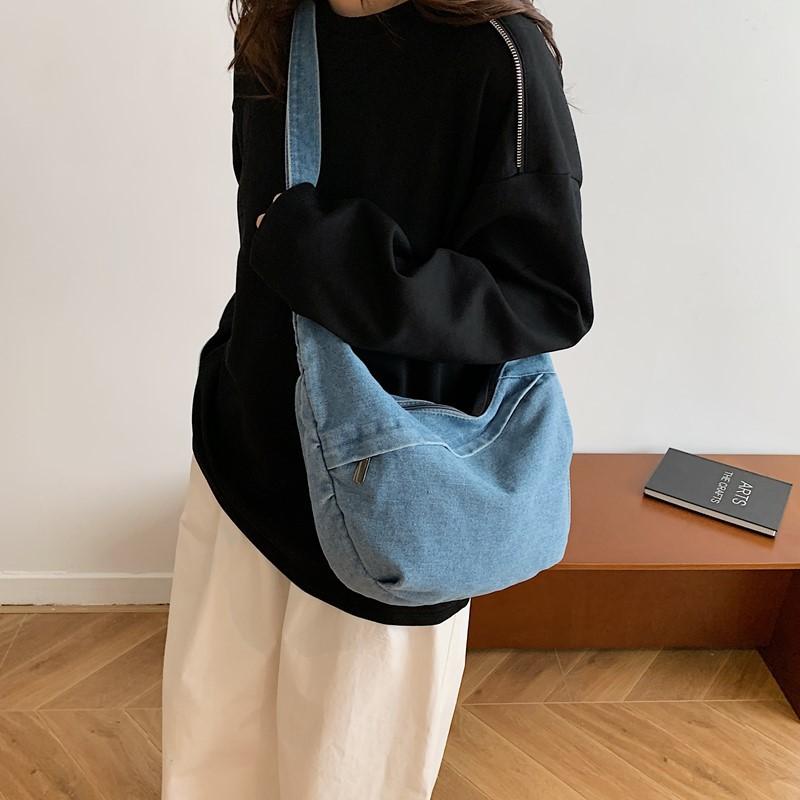 Crossbody Bag Large Capacity Denim Bag Women's Retro Shoulder Bag
