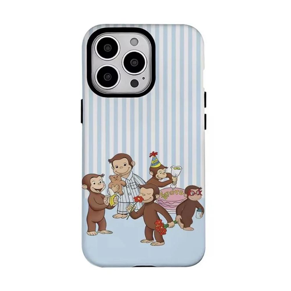 Luxury Clmj Cute Monkey Curious George Phone Case for iPhone 17 16 15 14 13 12 11 X XS Air Pro Max Plus Double-layer Back Cover