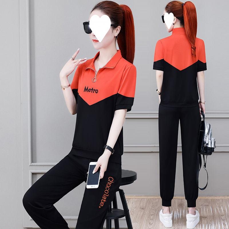 Sportswear Casual Suit Women's Summer Running Wear Fashionable Loose Slim Large Size Stand Collar Two-piece Set