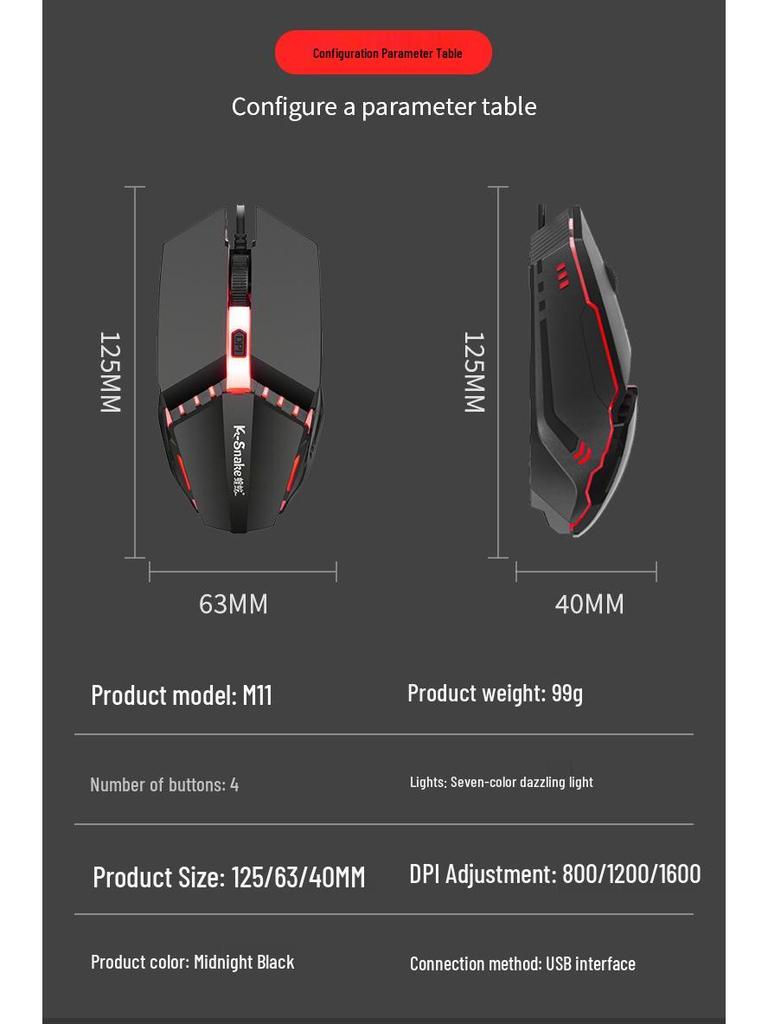 Viper M11 Luminous USB Gaming Mouse for Desktop & Laptop