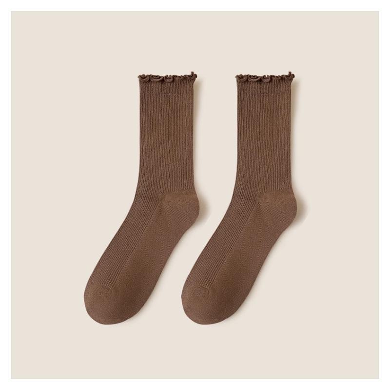 Women's Mid-Tube Wood Ear Edge Socks - Summer Thin Black & White Long Socks for Loafers