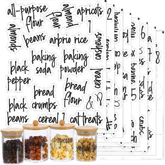 168 Pcs Kitchen Labels for Containers, Pantry Labels for Containers Preprinted Clear Food Label for Container Food Storage Label for Organize Storage