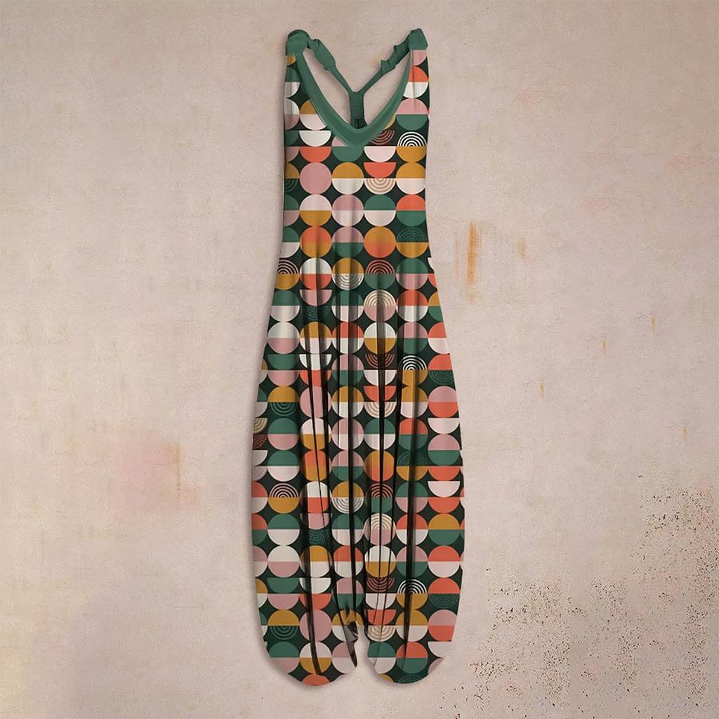 Racerback  Jumpsuit Spaghetti Straps Vintage Paisley Overall Jumpsuit