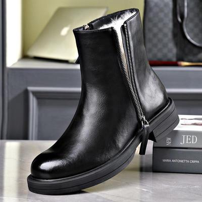 Botas Chelsea Martin de Couro Masculinas da Moda de Inverno com Forro de Lã