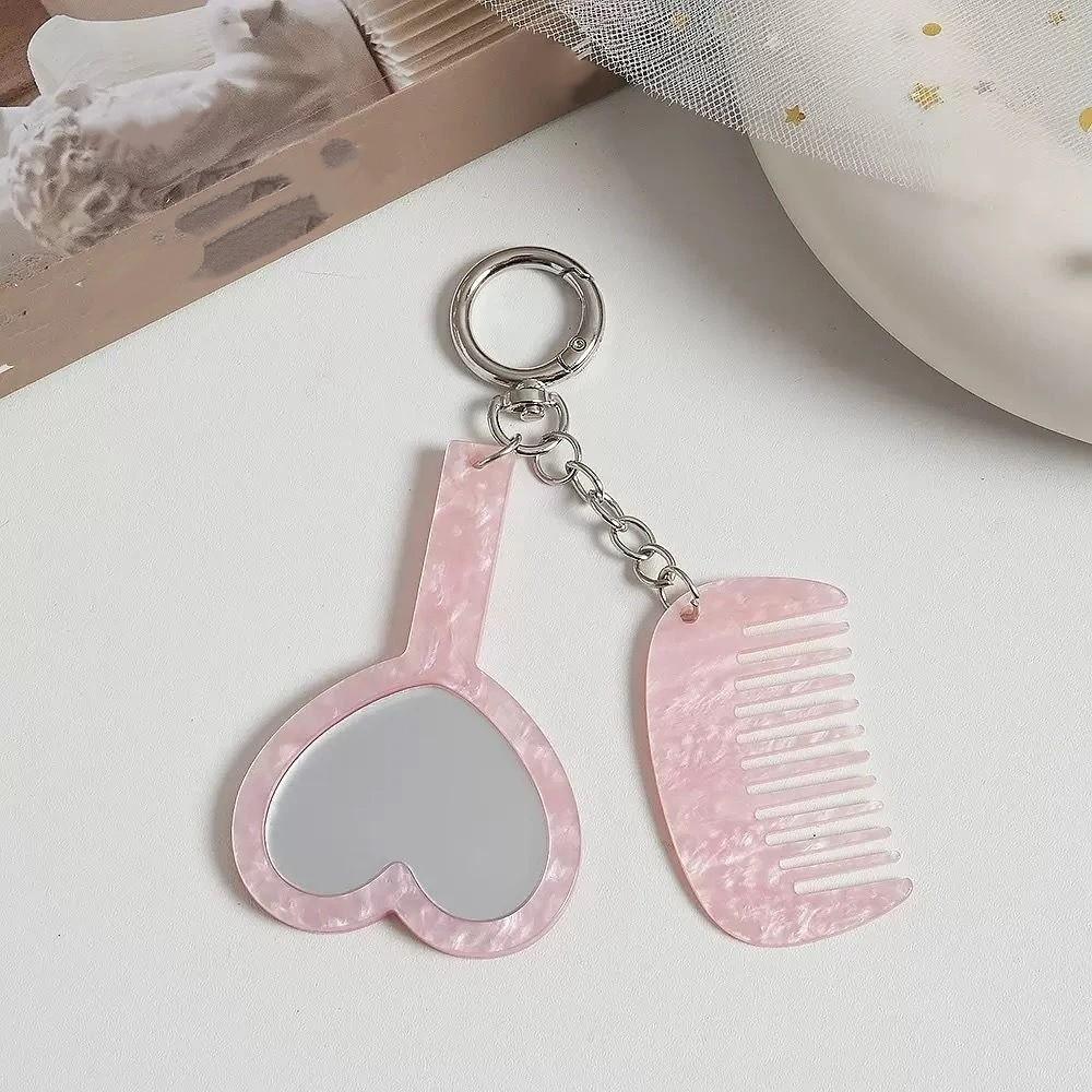 Mini Fine Tooth Comb Grooming Keyring Acetate Material Heart Mirror Comb  Bag Pendant Use
