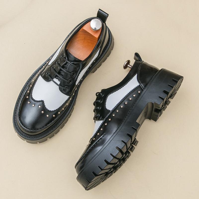 

Designer New Men s Retro Leather Height Increasing Casual Shoes Male Mix Color Punk Rivet Formal Flats Dress Footwear 38