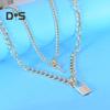 Women Necklace Smooth Two Layers Key And Lock Pendant Hollow Chain Retro Stainless Individual Clavical Necklace Neck Decoration Jewelry
