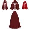 Elegante Mantello con Cappuccio in Velluto Rosso per Donna con Pizzo Arricciato e Bordi a Volant per Tutte le Stagioni