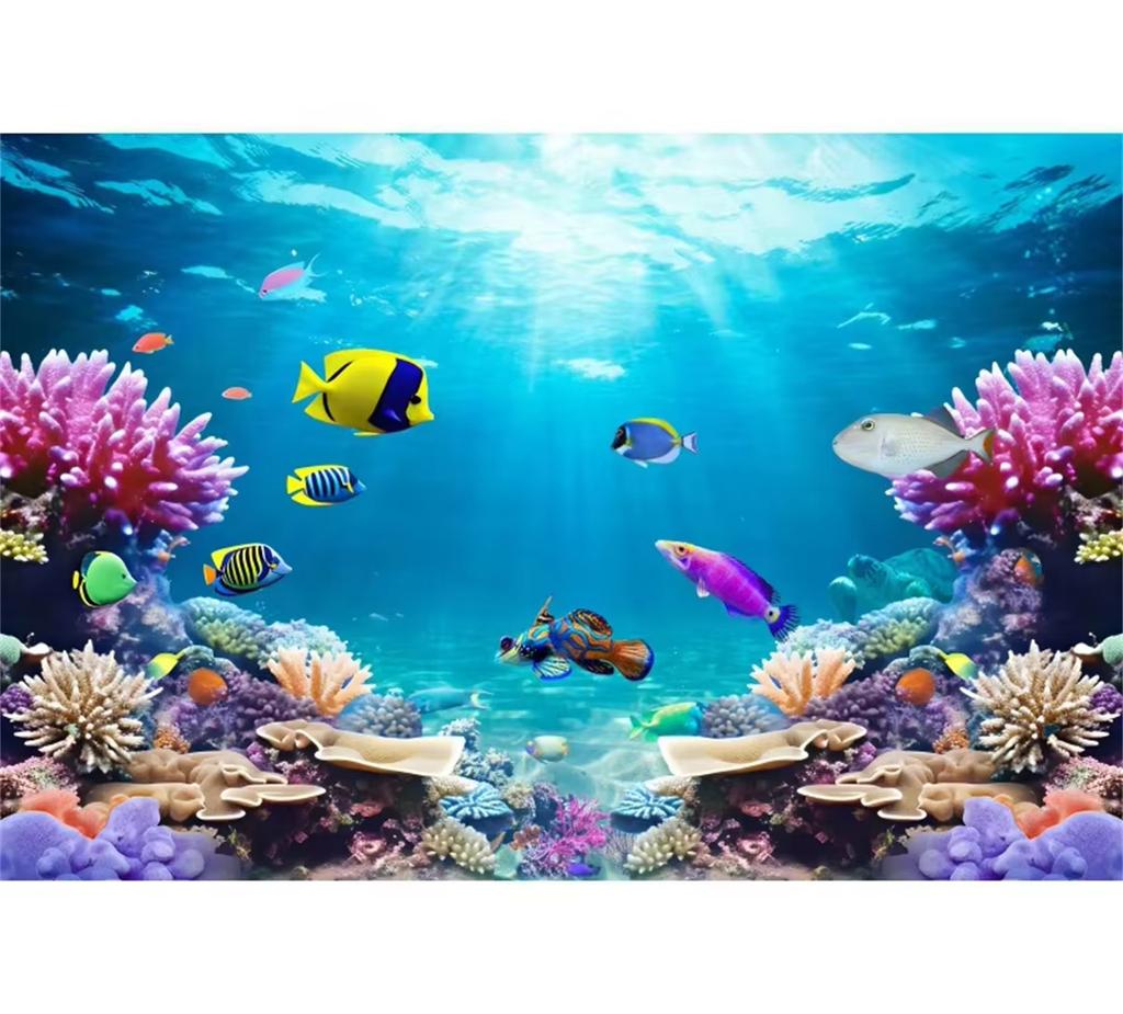 Underwater World Fish and Coral Aquarium Photography Backdrop Tapestry Theme Party Decoration Wall Hanging Cloth