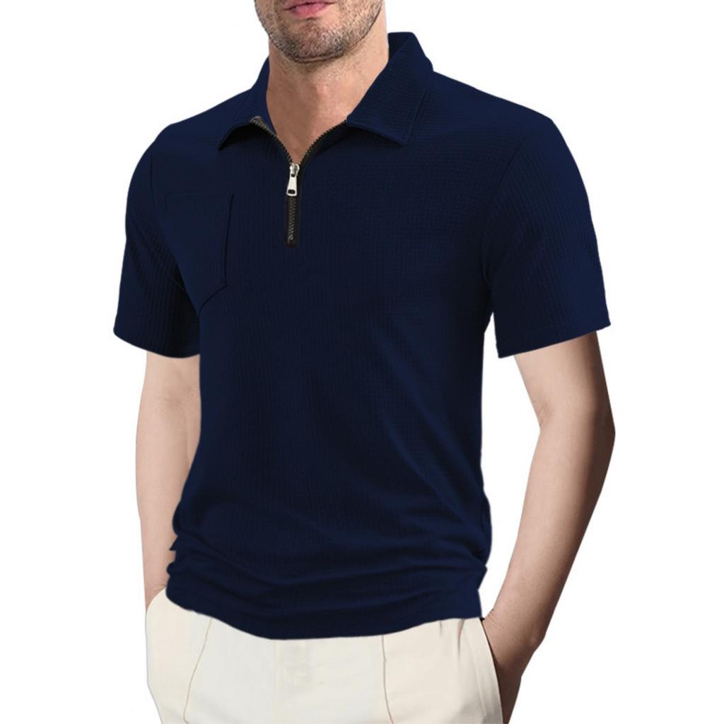 Herren-Reißverschlusshemd, Kurzarm, Freizeit-Golfhemd, Sommer-Strandhemd, Slim-Fit-Oberteil
