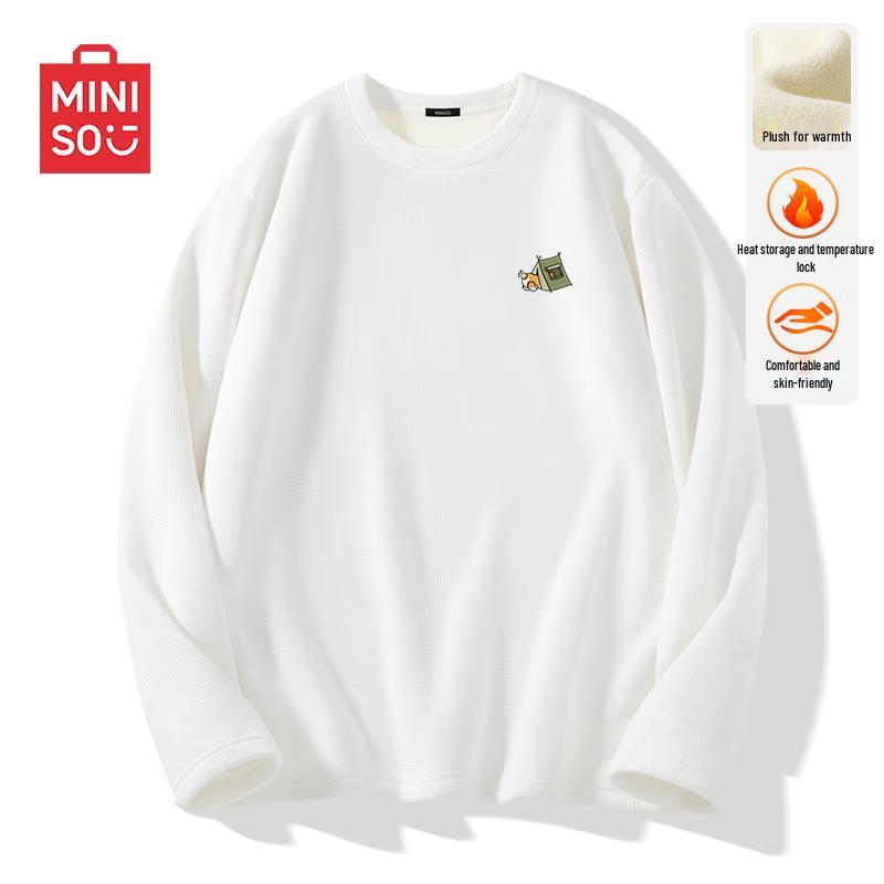 MINISO Men s American Retro Fleece-Lined Long Sleeve T-Shirt M