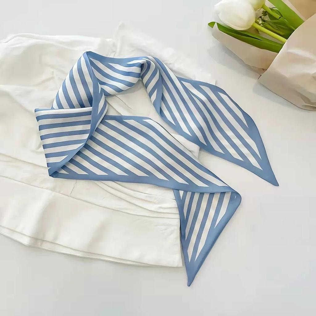 High-Grade Light Blue Series Silk Scarf for Women, Aesthetic Boho Hair Scarf Wrap, Party Holiday Beach Weekend Unique Chic
