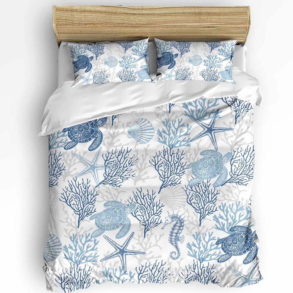 Sea Turtle Blue Starfish Shell Duvet Cover With Pillow Case Custom 3pcs Bedding Set Quilt Cover Double Bed Home Textile