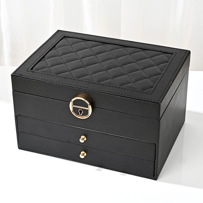 Three-Layer High-End Jewelry Storage Box with Drawers and Partitions