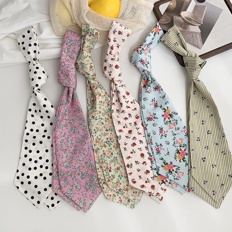 Long Silk Scarf Retro Floral Neck Small Scarf High-end Tie Decorative Chiffon Thin Hair Tie