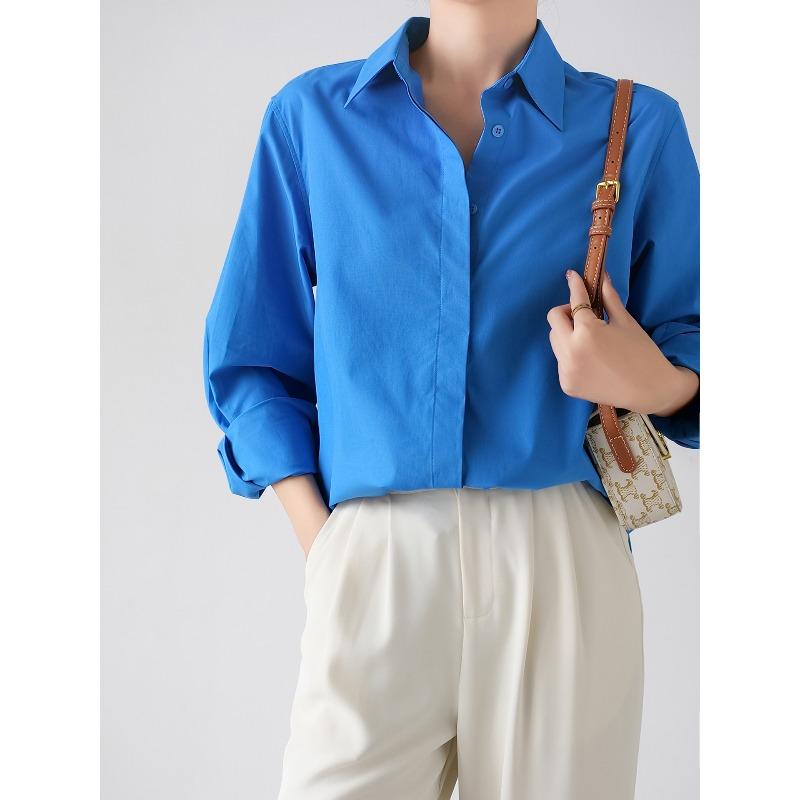 Blue Anti-wrinkle Non-ironing Tencel Shirt Women's Spring and Summer Casual Loose Shirt Jacket Qin Top
