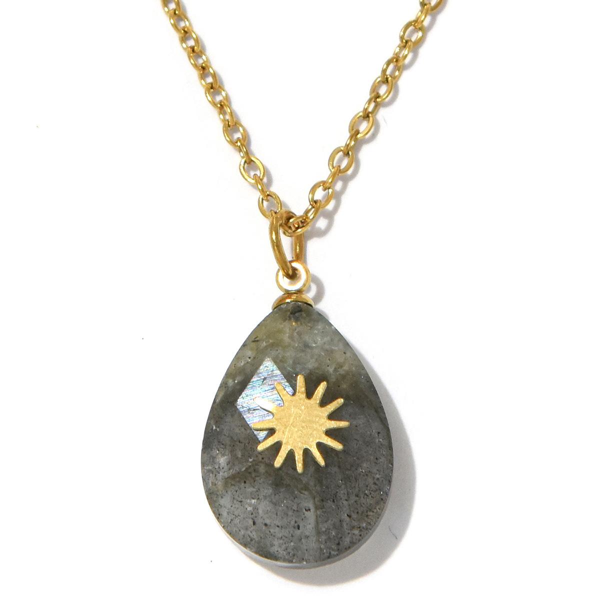 Trendy Stainless Steel Natural Stone Pendant Necklace for Women Elegant 18K Gold Plated Oval Charm Necklaces Jewelry Gift