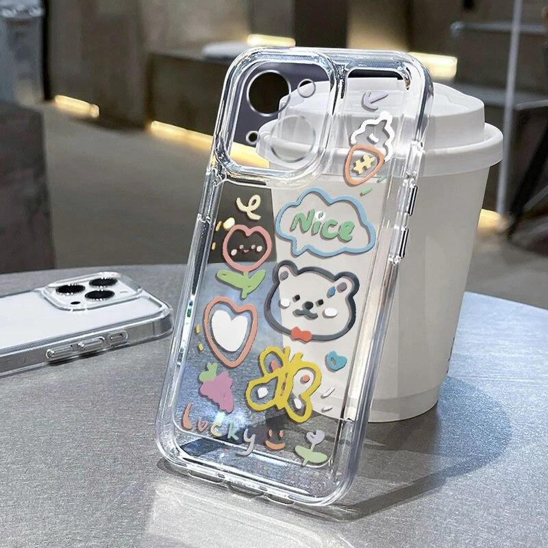 Cute Graffiti Mobile Phone Case Suitable For IPhone12/13/14/15 Female Fashion Pattern Transparent Silicone Mobile Phone Case