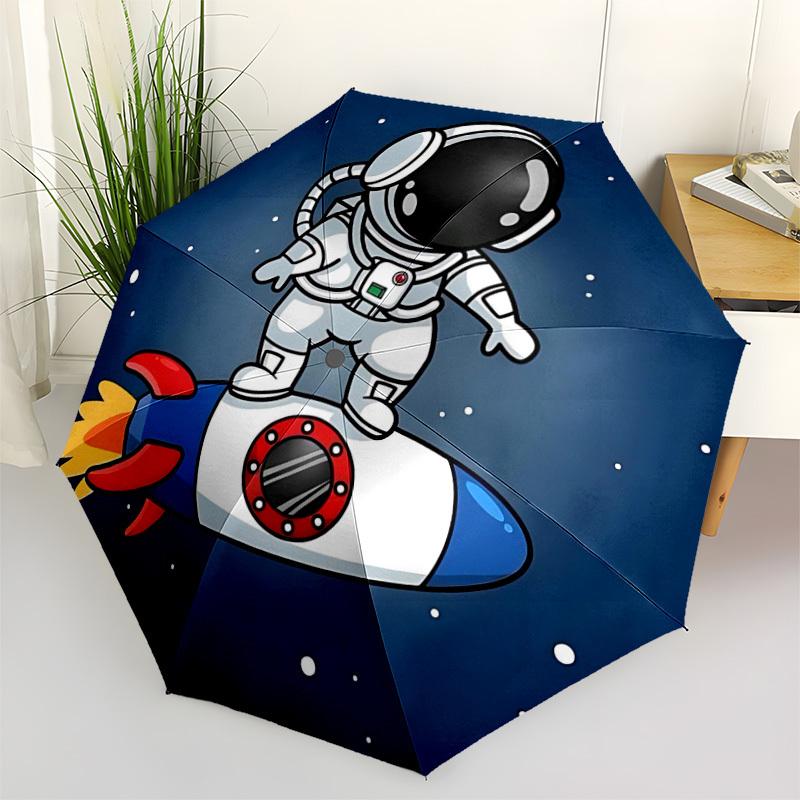 1pc Astronaut Rocket Automatic Open/Close Umbrella with One-Touch Button, Compact Folding Canopy, Sturdy 8-Rib Windproof Design S38