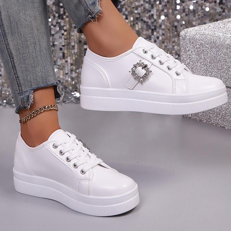 Fashion Fashion Silver Gold Platform Sneakers Women Plus Size Lace Up Sports Shoes Woman Crystal Buckle Thick Bottom Vulcanized Shoes 43
