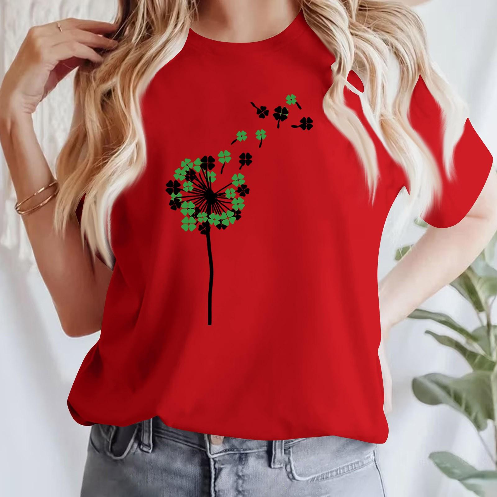 

Жіноча повсякденна футболка з принтом і круглим вирізом, пуловер з короткими рукавами XL червоний