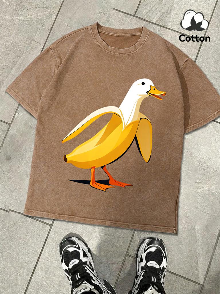 The Combination Of Banana And Duck Men Washed T Shirts Summer Soft Tee Trendy ONeck Short Sleeve Loose Man Cotton AllMatch Top