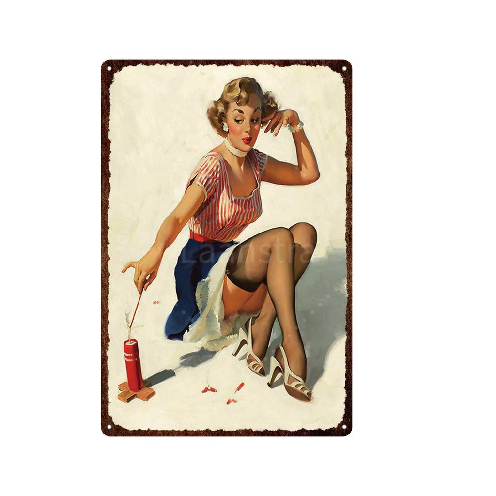 Iron Painting Elegant Pin Up Girl Retro Posters Tin Sign Metal Sign Decor Wall Women Portrait Bar Pub Club Man Cave Pictures