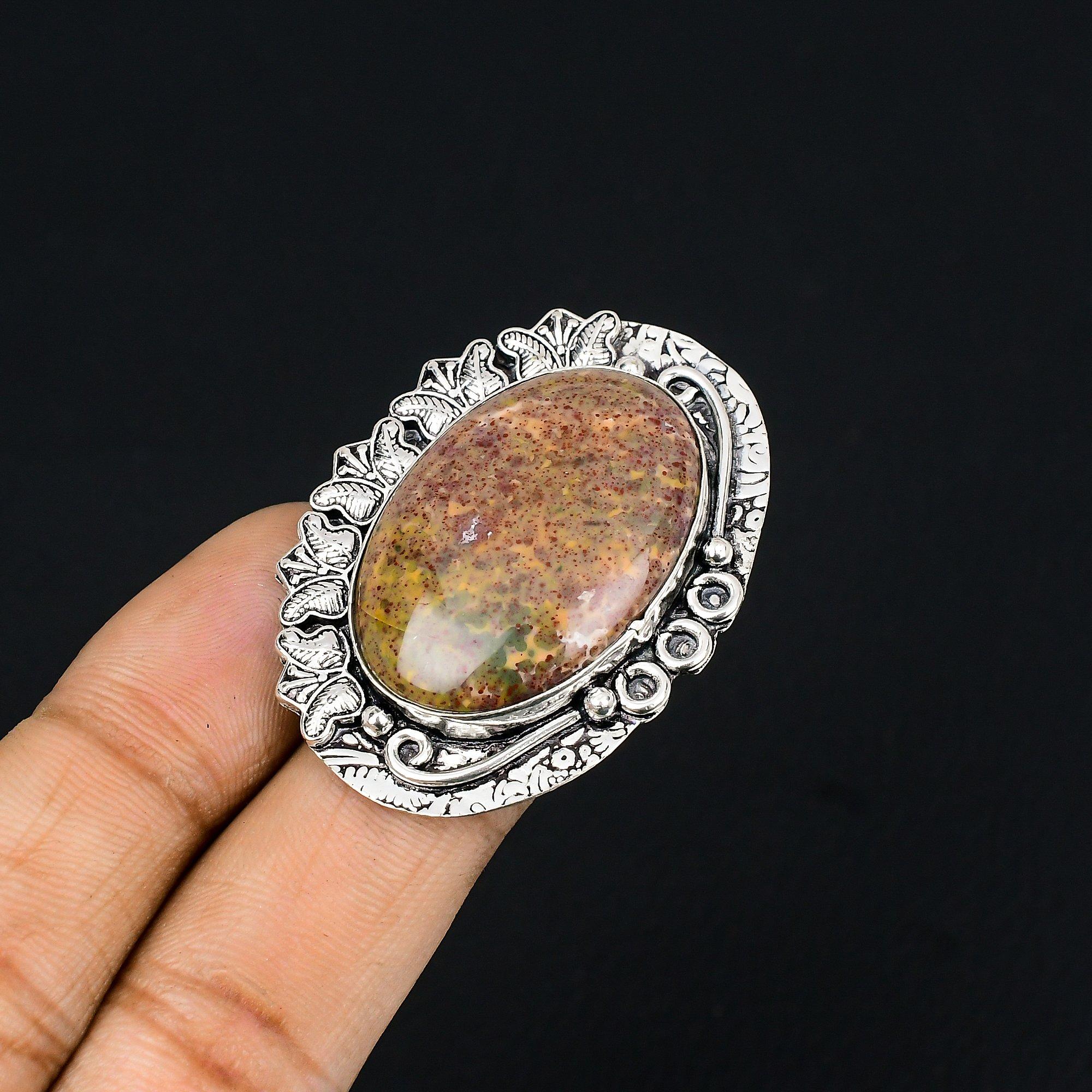Oval Natural Bloodstone Engagement Promise Ring Jewelry Size 6.5 Sterling Silver 6.5