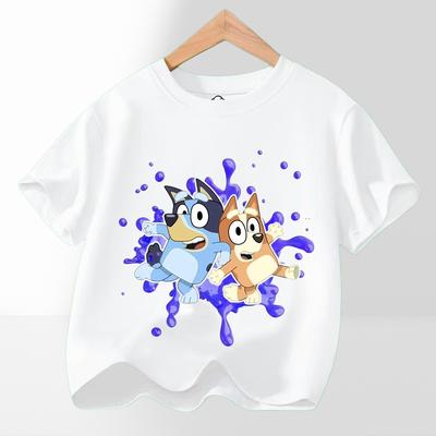 Heißes Bluey-Thema Kinder T-Shirt Jungen Mädchen 2026 Sommer Cartoon Druck Grafik Baby Draußen Kurzarm T-Shirt Tägliches Tragen Oberteil