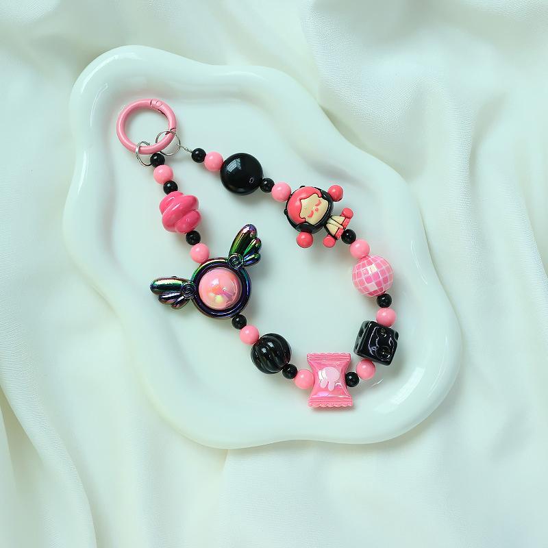 Roztomilá kreslená panenka s korálkovým popruhem na telefon, řetízkem na batoh, přívěskem na klíče, přívěskem proti ztracenému telefonu, dárkem pro iPhone, Samsung a dívku