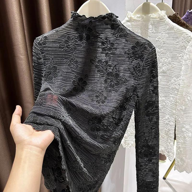 Swetry Topy Damskie Długi Rękaw Jesień Zima Wyściełana Bluzka Oversize Półgolf Luźna Koszula z Długim Rękawem Dopasowane Swetry