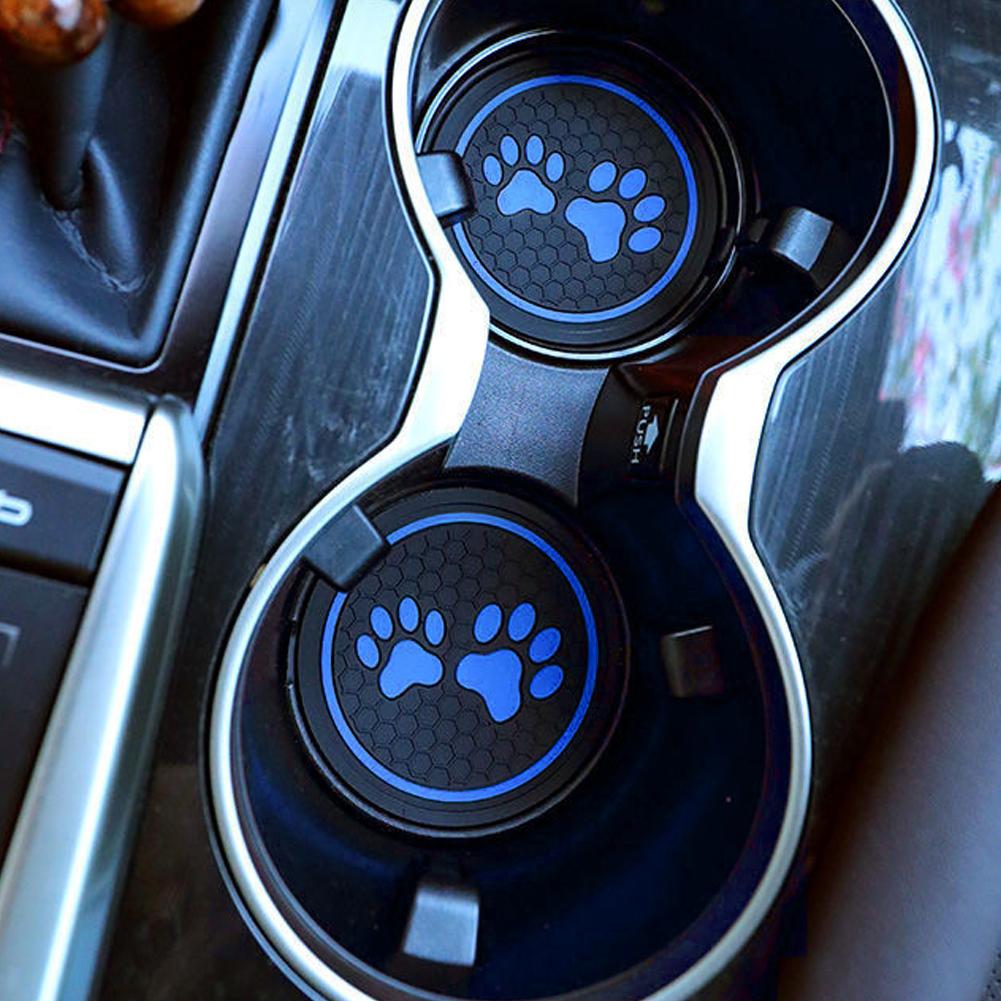 2Pcs Non-slip Car Water Cup Pad Cat Paw Footprint Rubber Mat for Bottle Holder Coaster Auto Interior Anti-skid Cup Holders