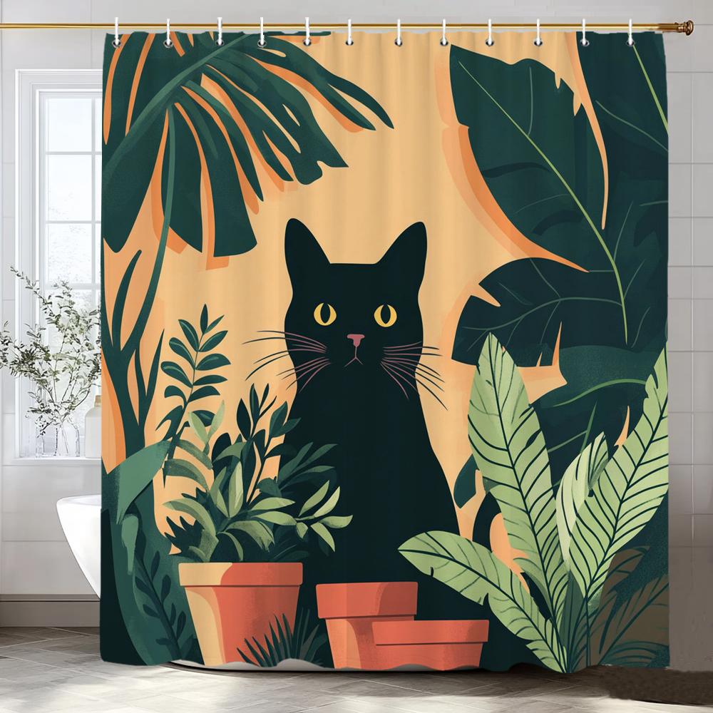 Funny Cat Shower Curtains Cute Cartoon Cat Bath Curtain,3d Printed Creative Bathroom Accessories Home Decoration With Hooks