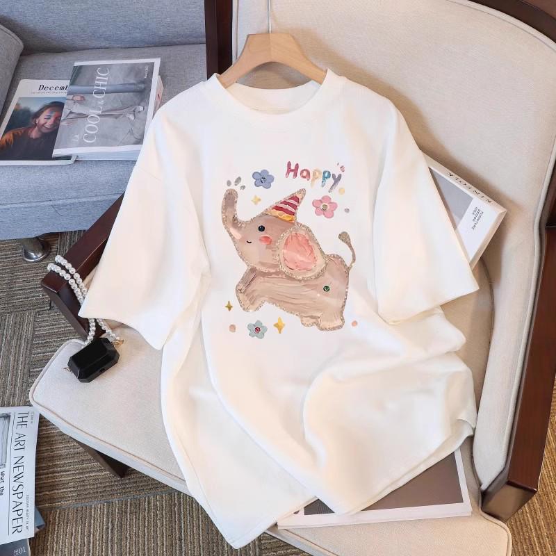 

Women s Plus Size White Baby Elephant Cartoon Short Sleeve T-shirt (2024 Summer Design) L