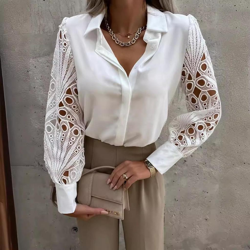 European & American Spring/Summer Women's Lace Patchwork Blouse