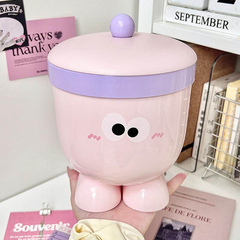 Mini Small Desktop Trash Can With Lid - Cute Countertop Waste Paper Basket For Bedroom Coffee Table & Office Desk - Blue Pink